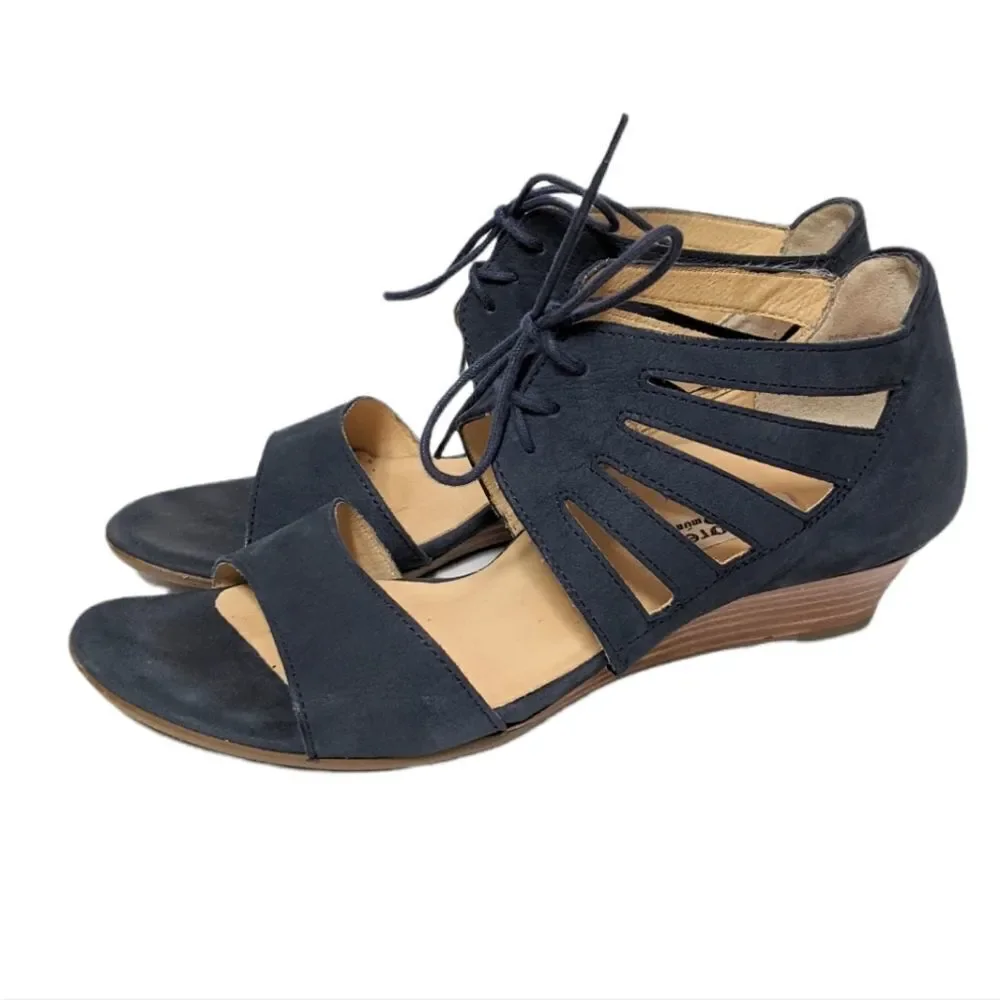PAUL GREEN Suede Cutout Wedge Lace-Up Shoes 7.5